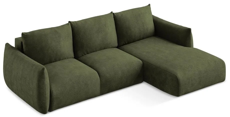 Zelená ženilková rozkladacia rohová pohovka (pravý roh/s leňoškou) Leila – Makamii