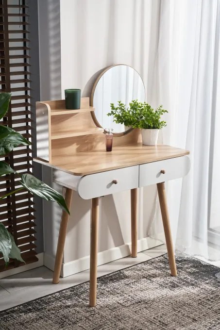 Toaletný stolík SCANDI so zrkadlom naturálny / biely