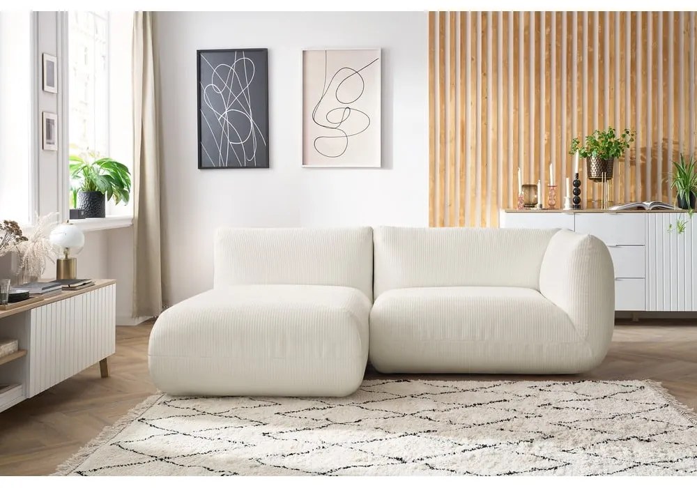 Biela menčestrová rohová pohovka (ľavý roh) Lecomte - Bobochic Paris