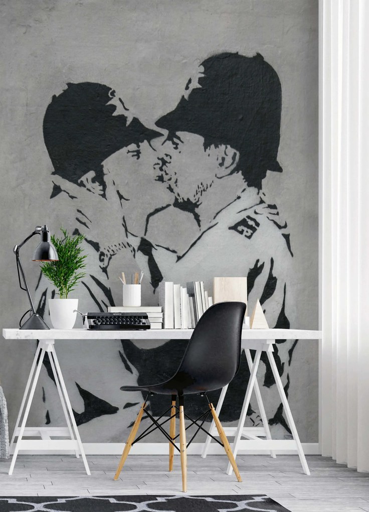 Gario Fototapeta Bozkávanie policajtov, Banksy nástenná maľba Materiál: Vliesová, Rozmery: 200 x 280 cm