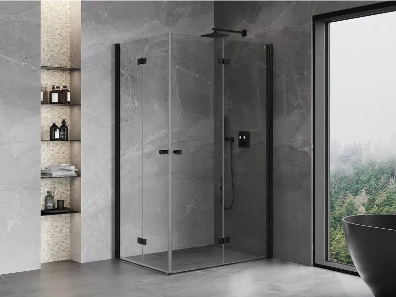 Mexen Mist-F Duo, skladací sprchový kút 75 x 95 cm, číre sklo, čierny profil, 8A6-075L-095P-70-00