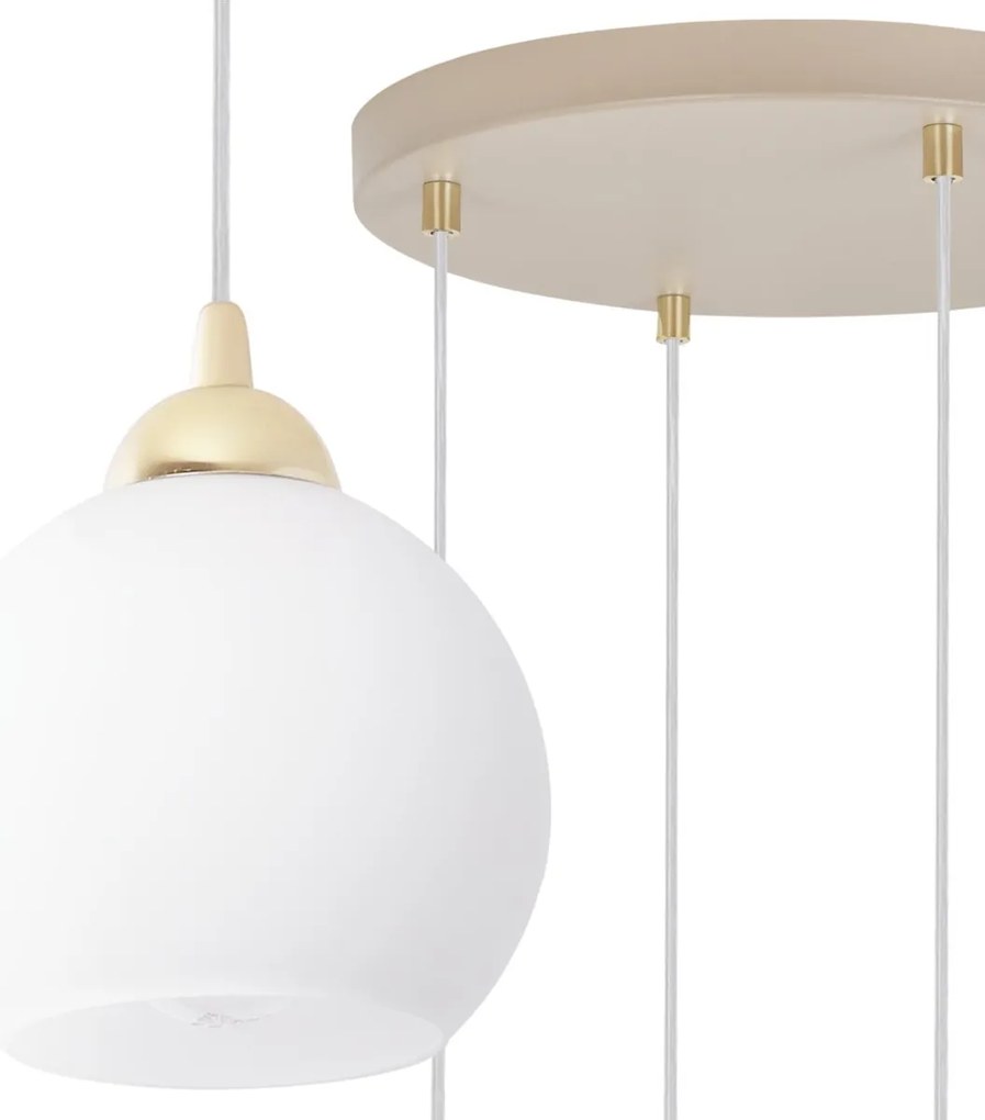 Závesné svietidlo Eliza, 4x biele sklenené tienidlo, g/be, o