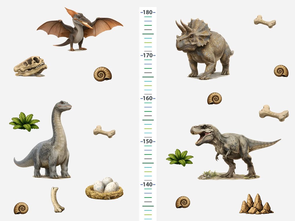 Metrové realistické dinosaury textilní prelepiteľné nálepky na stenu výška 160 cm