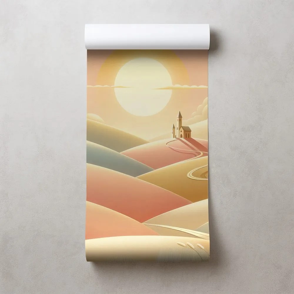Tapeta pastelová krajina s kostolom