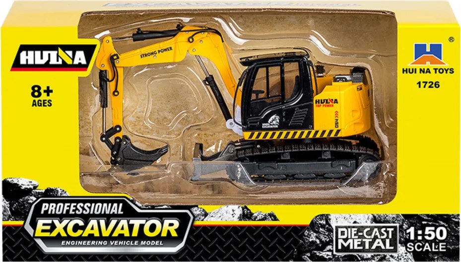 Pásové rýpadlo s buldozérom Kov Huina žltá 1:50