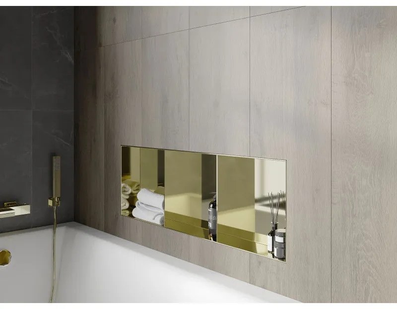 Mexen X-Wall-NR, polička na zapustenie pod obklad bez goliera 90 x 30 cm, zlatá matná, 1951903010S