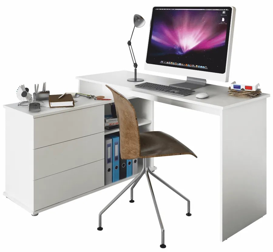Univerzálny rohový PC stôl, biela, TERINO
