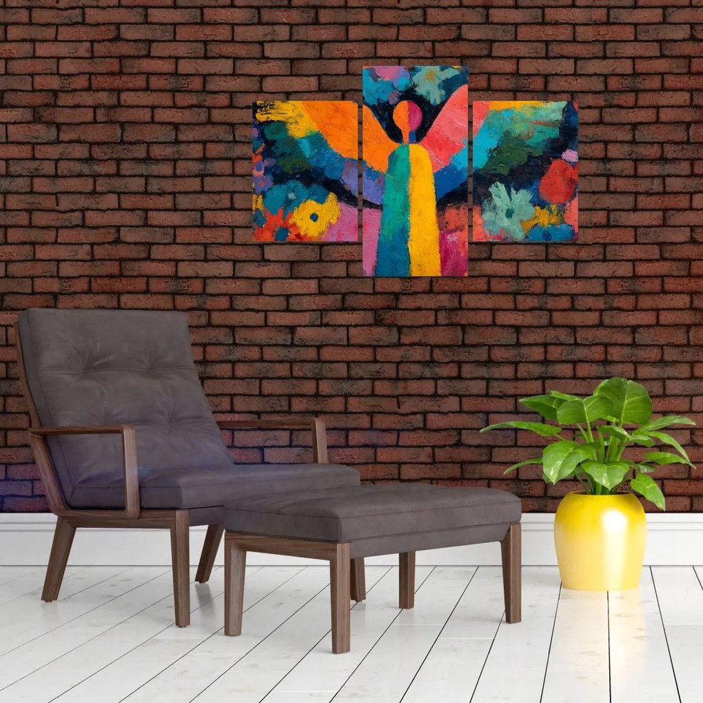 Obraz - Abstraktný anjel s kvetmi (90x60 cm)