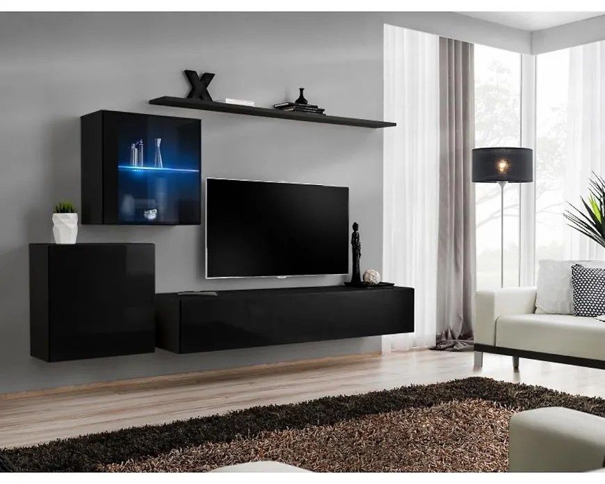 Obývacia stena Switch Sklo +LED XV čierna