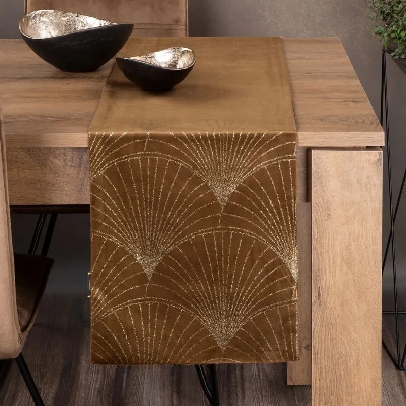 Dekorstudio Elegantný zamatový behúň na stôl BLINK 14 hnedý Rozmer behúňa (šírka x dĺžka): 35x180cm