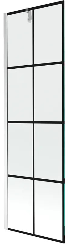 Mexen Next, vaňová zástena 1-krídlová 60 x 150 cm, fixné krídlo, 6 mm číre sklo s čiernym vzorom, chrómový profil, 895-060-000-00-77-01