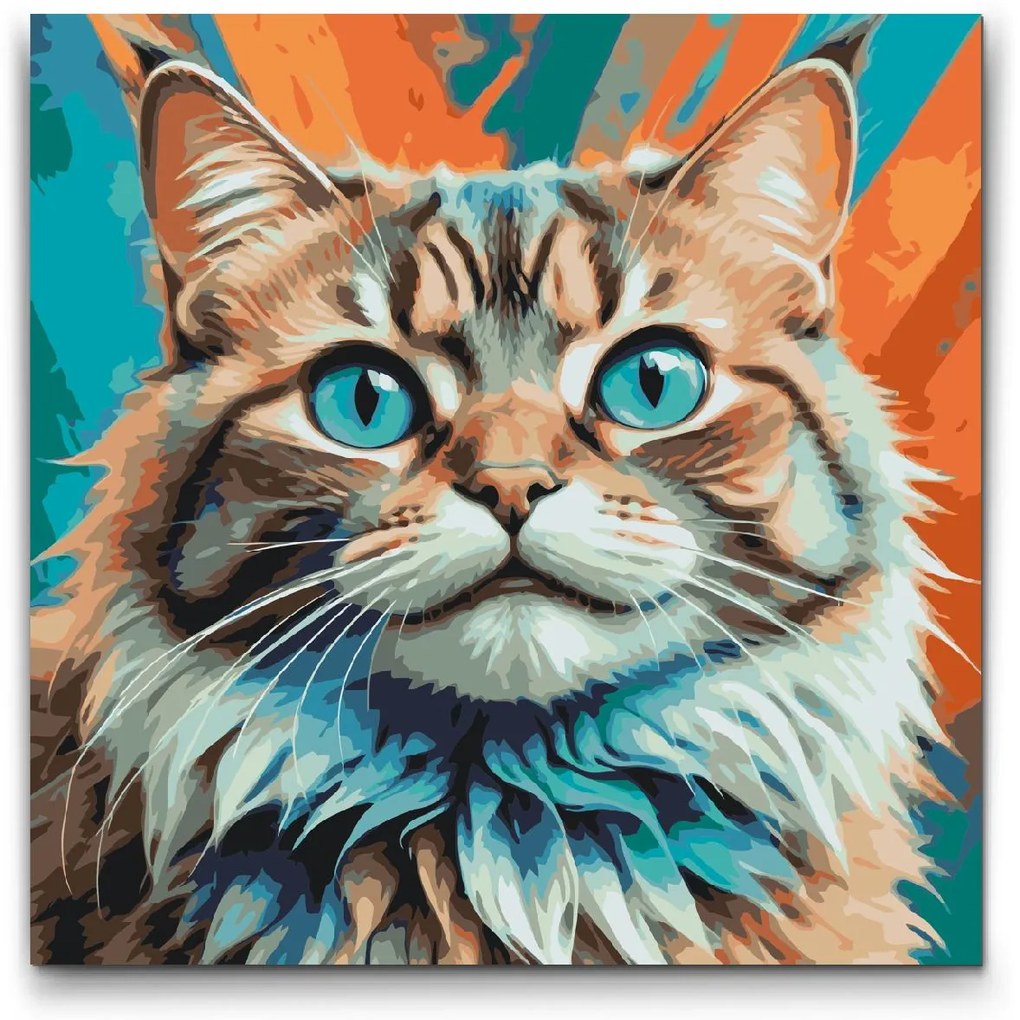 Gario Maľovanie podľa čísel Mačka v odtieňoch tyrkysovej a oranžovej Rozmery: 80 x 80 cm, Rámovanie: S vnútorným rámom