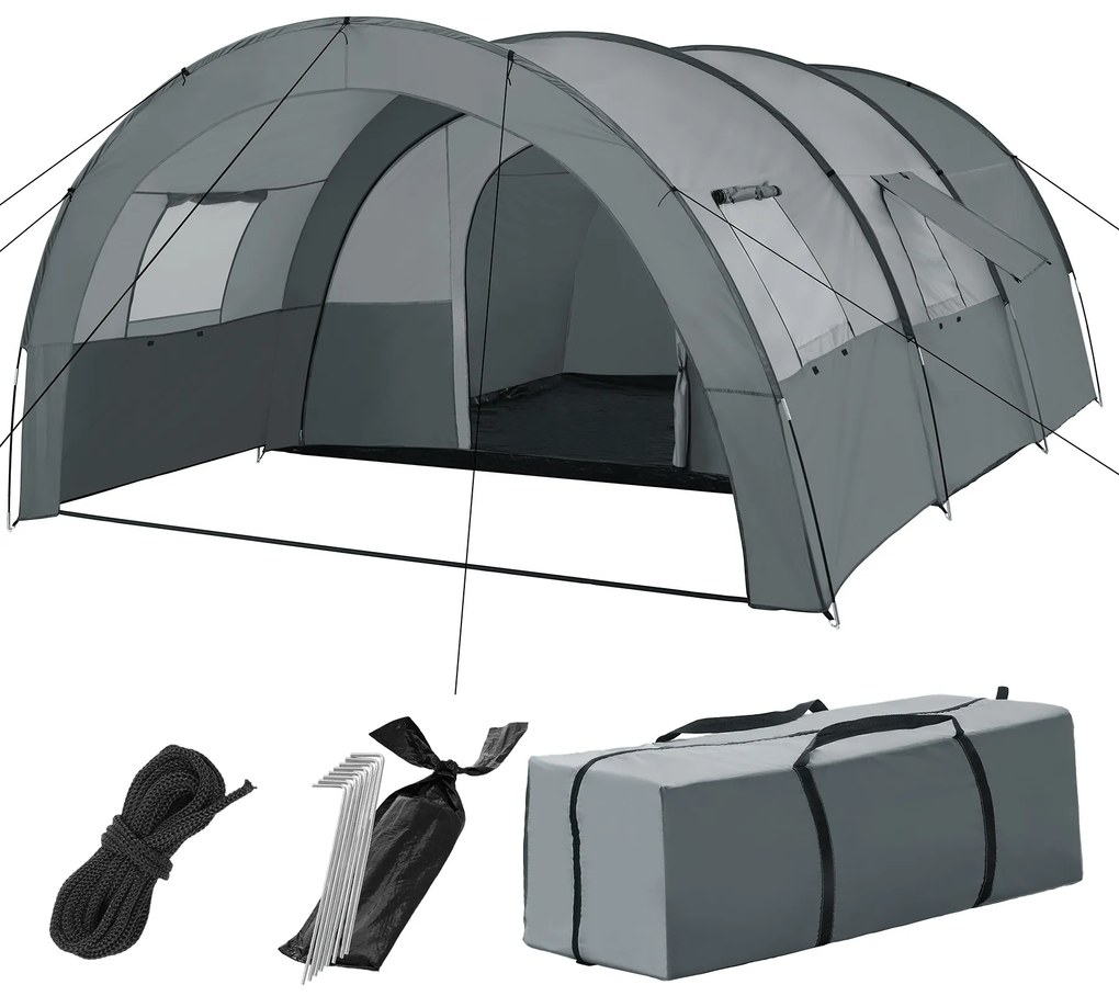 tectake 404825 tunelový stan roskilde pre 6 osôb - svetlo šedá / tmavo šedá