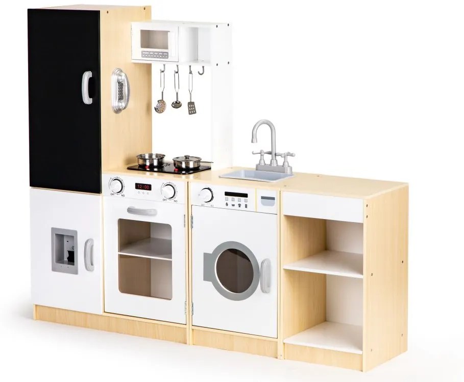 Moderná drevená kuchynka pre deti XXL + tabuľa + LED
