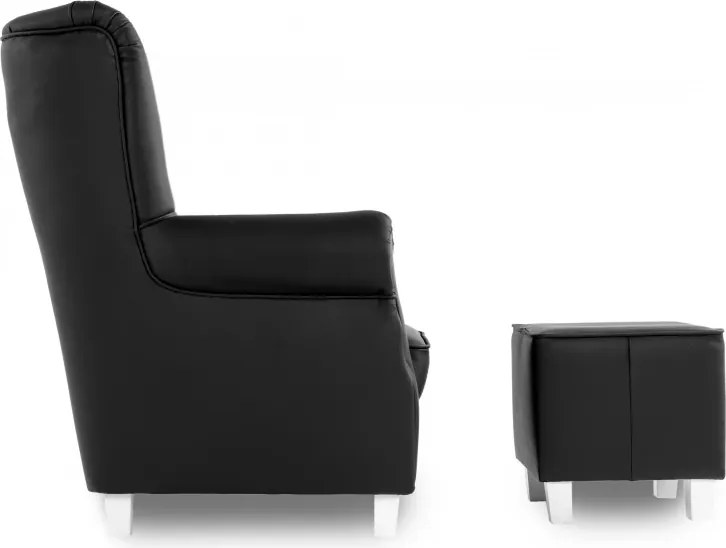 Kožené kreslo AS LUX s taburetom, čierna (k-70) / biela
