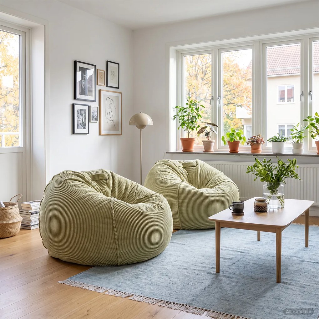 Sedací vak Nela s penovou výplňou – hrubý menčester | MOOD Farba MOOD: Zelený