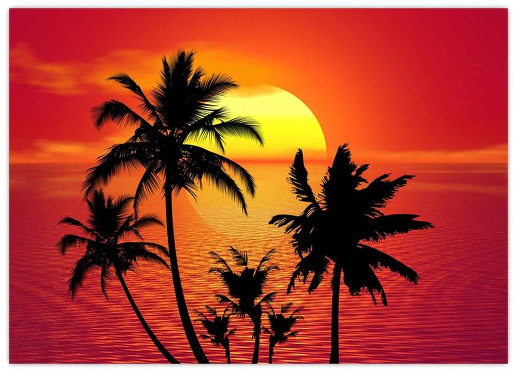 Sklenený obraz siluety ostrova s palmami (70x50 cm)