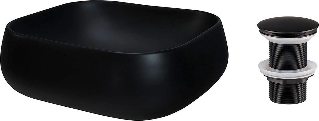Comad Keramické umývadlo na dosku UN-NIKA-MB 45x40 + výpusť Click-Clack, čierna mat