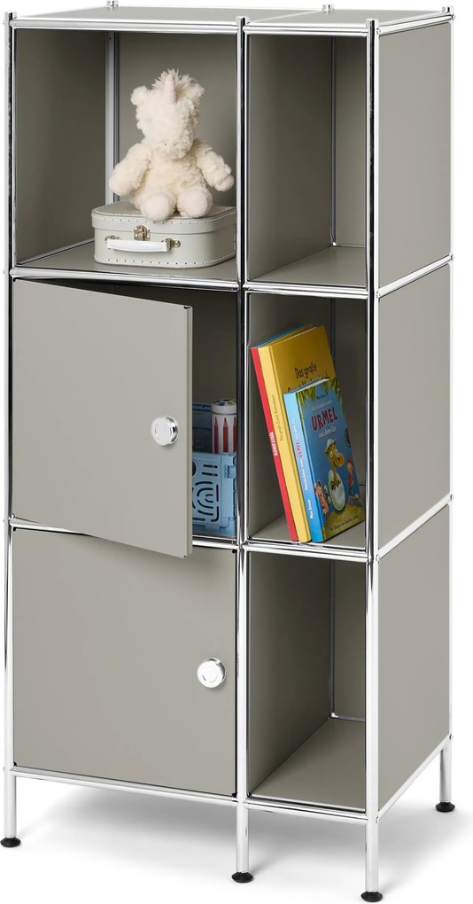 Kovový regál »CN3 Kids« s 2 dvierkami, svetlosivý