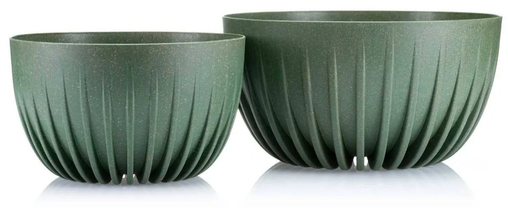 Sada 2 kvetináčov PRUHOVANÝCH ECO zelená