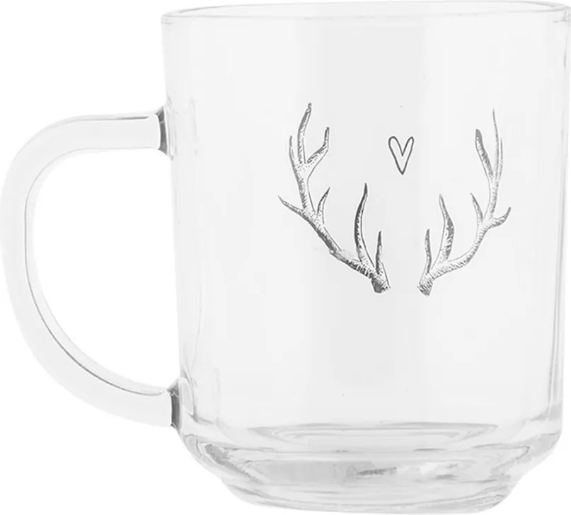 Sklenený hrnček paroží so srdiečkom Love Deer - 11*8*9 cm / 200 ml