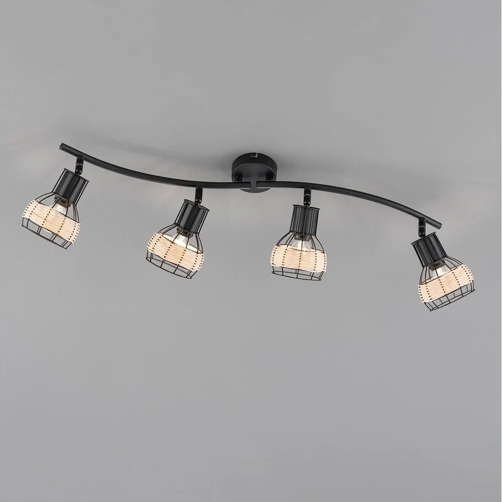 Čierne stropné svietidlo s kovovo-ratanovým tienidlom 10,5x70 cm Straw – Fischer &amp; Honsel