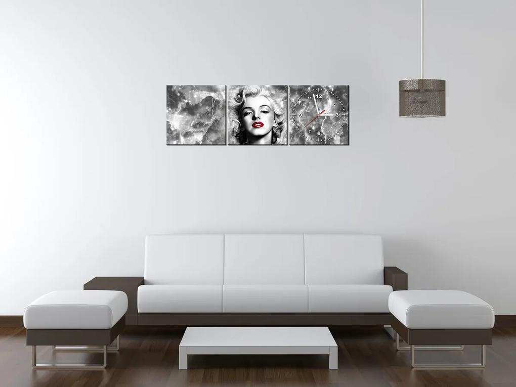 Gario Obraz s hodinami Elektrizujúca Marilyn Monroe - 3 dielny Rozmery: 90 x 70 cm
