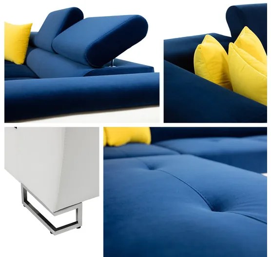 Rohová sedacia súprava do obývačky Alvin Sale, Dostupné poťahy: Ekokoža Soft 017 (biela) + Lux 06 + Ekokoža Soft 017 (biela), Strana: pravá