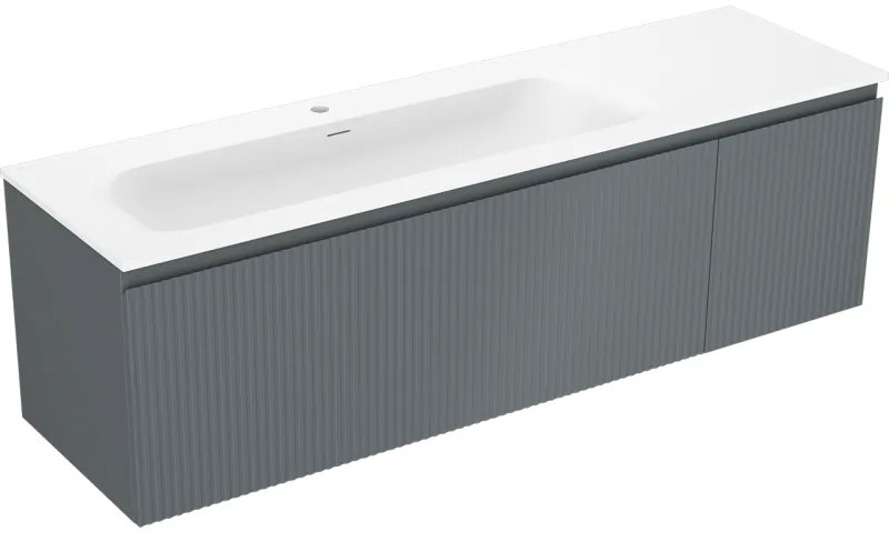 Mexen Rivel, kúpeľňová skrinka 160 cm s umývadlom Vela ľavá, 1S, 1D, drážkovaná, grafitová matná/biela matná, 91A23-16047-3-BBFF66-W23L01