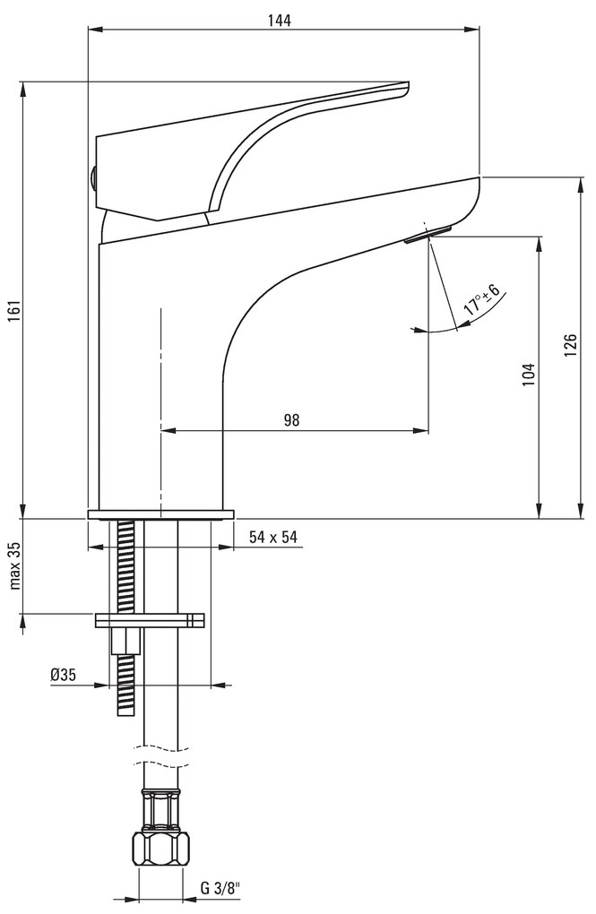 Deante Hiacynt, umývadlová batéria h-161 + kovová zátka Click-Clack s prepadom, čierna matná, BQH_N21M