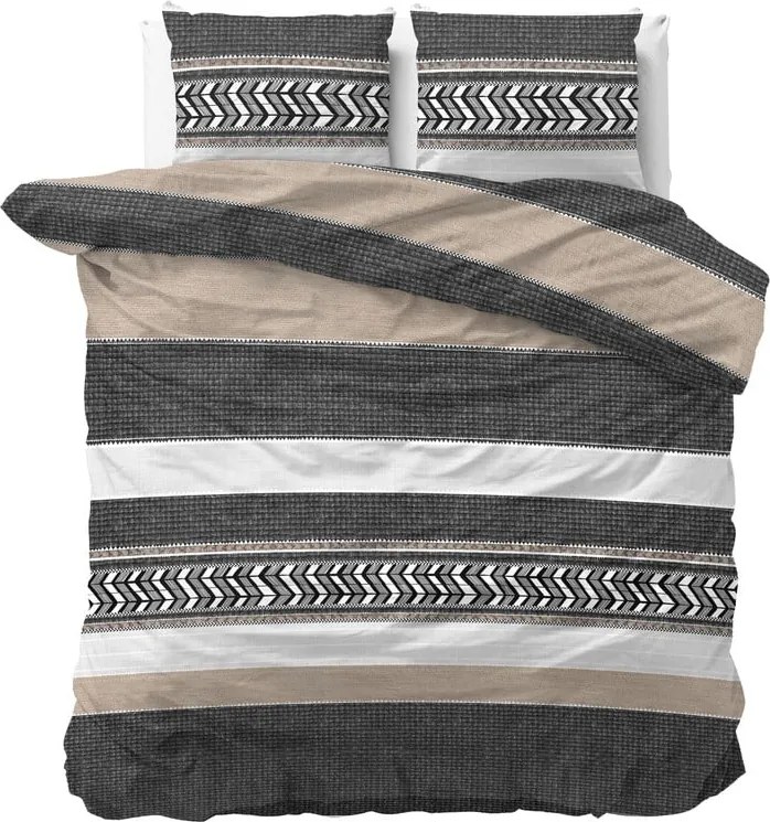 Sivé bavlnené obliečky na dvojlôžko Pure Cotton Northern Stripe, 200 x 200/220 cm