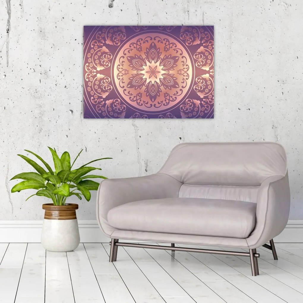 Sklenený obraz - Mandala na fialovom gradiente (70x50 cm)