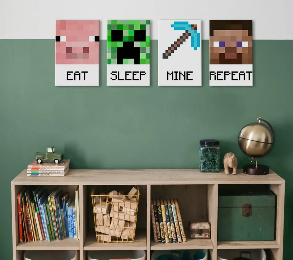 Minecraft obraz - Najlepšie postavičky na plátne - Eat, Sleep, Mine, Repeat | rôzne rozmery
