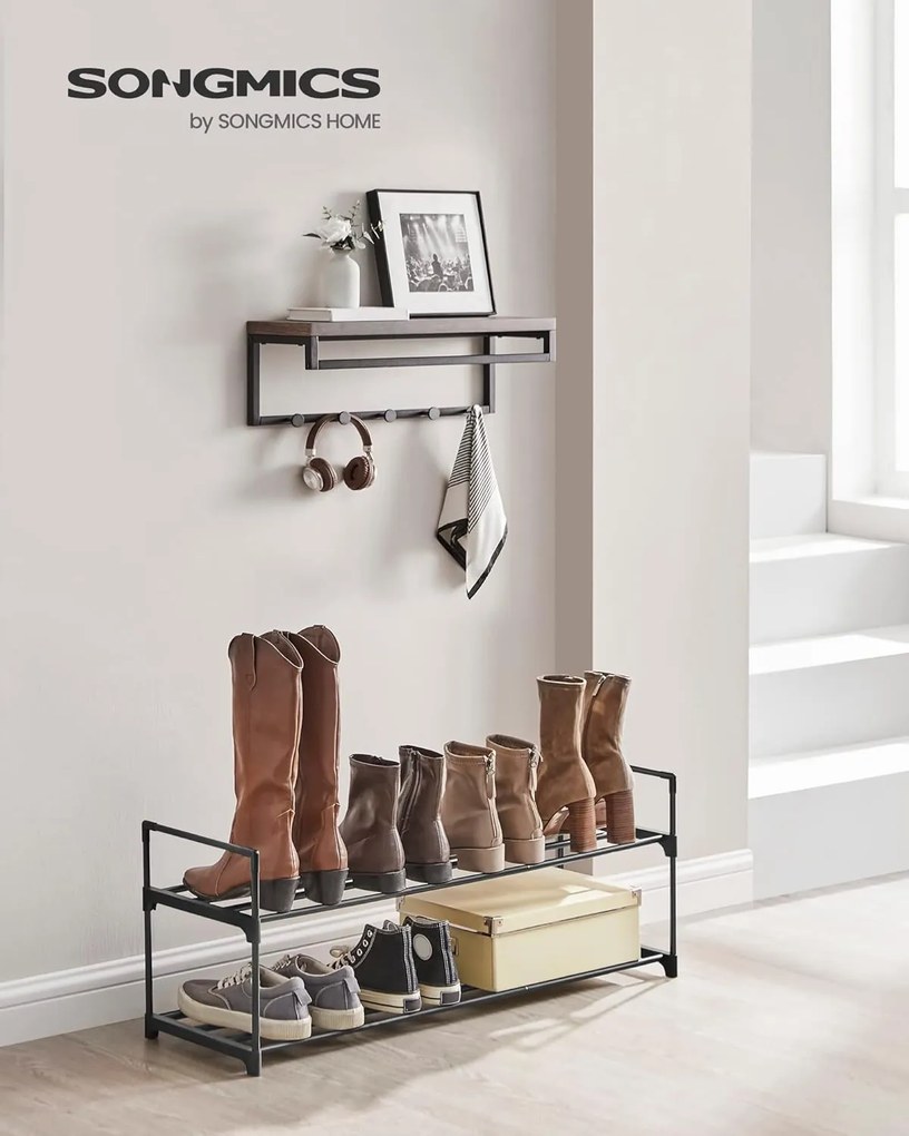 2-poschodový stojan na topánky, kovová polica na uloženie, pre 8–10 párov topánok, 30 x 92 x 34 cm, čierna