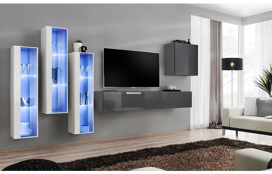 Obývacia stena Switch Sklo +LED XIII Biely/Grafit