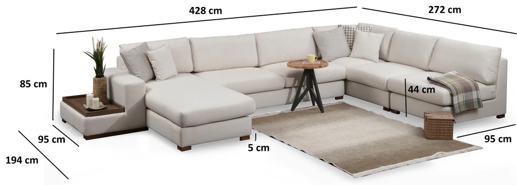 Elegantná pohovka Loop s prenosným sedákom a operadlom béžová 272 x 428 cm