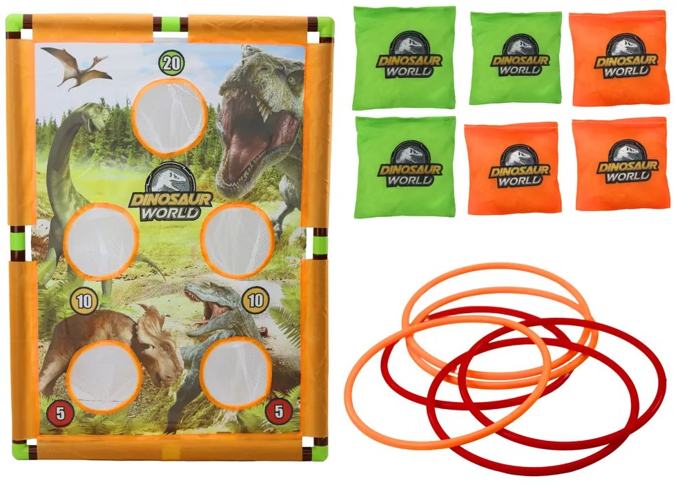 LEAN TOYS Arkádová hra – Hoď vrecko, obruč – dinosaurus