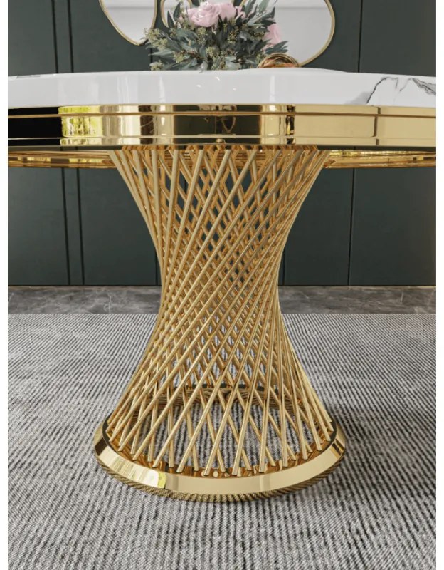 EXKLUZÍVNY STÔL AUDREY BIELY MRAMOR + ZLATÝ PODSTAVEC 130 cm