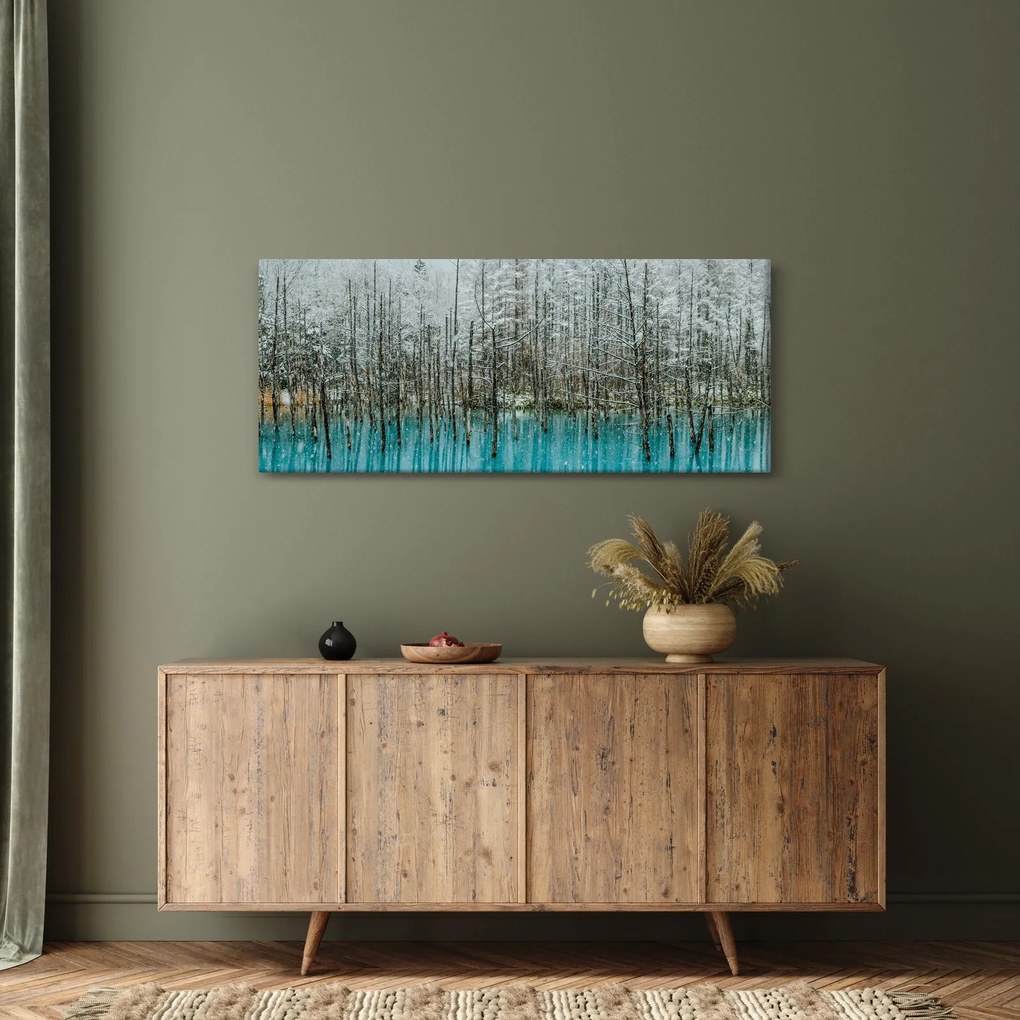 Obraz - Tyrkysový rybník, Biei, Japonsko (120x50 cm)