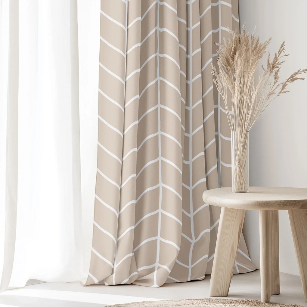 Goldea bavlnený záves - biely cikcak na béžovom 220x150 cm