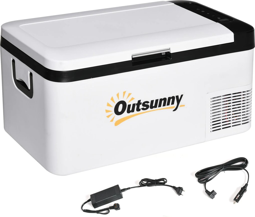 Outsunny Prenosný Elektrický Chladič 18L 12/24V s teplotou až -20°C Chladnička a Kompresorový Mraznič pre Auto s LED Svetlom a Sklopnými Rukoväťami Ní