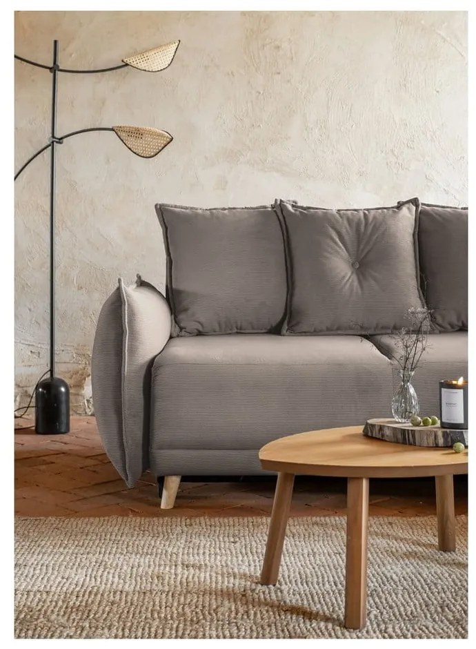 Svetlohnedá menčestrová rozkladacia rohová pohovka (variabilná) Lazy Lukka – Miuform