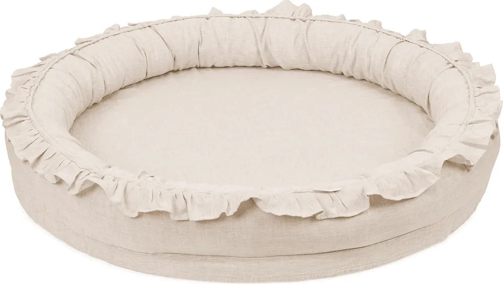 Ľanové hniezdo pre deti s volánom prírodné