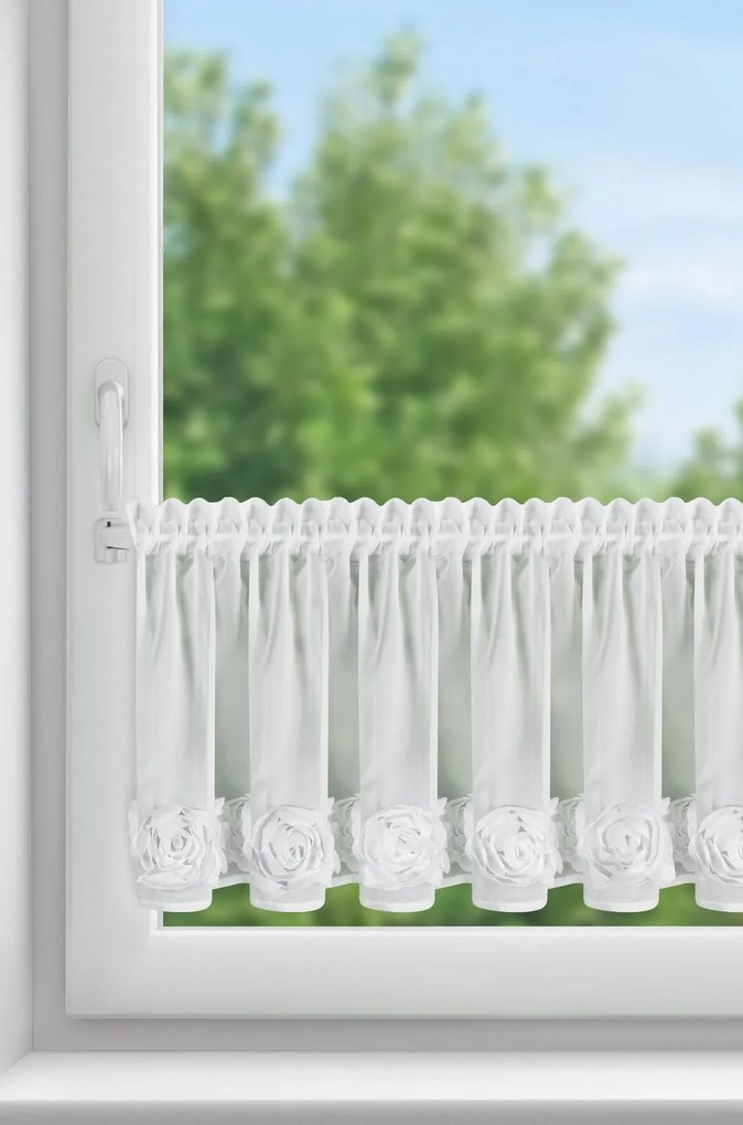 KRÁTKA ZÁCLONA NA PÁSKE EVA MINGE ROSES10 150X40 CM BIELA