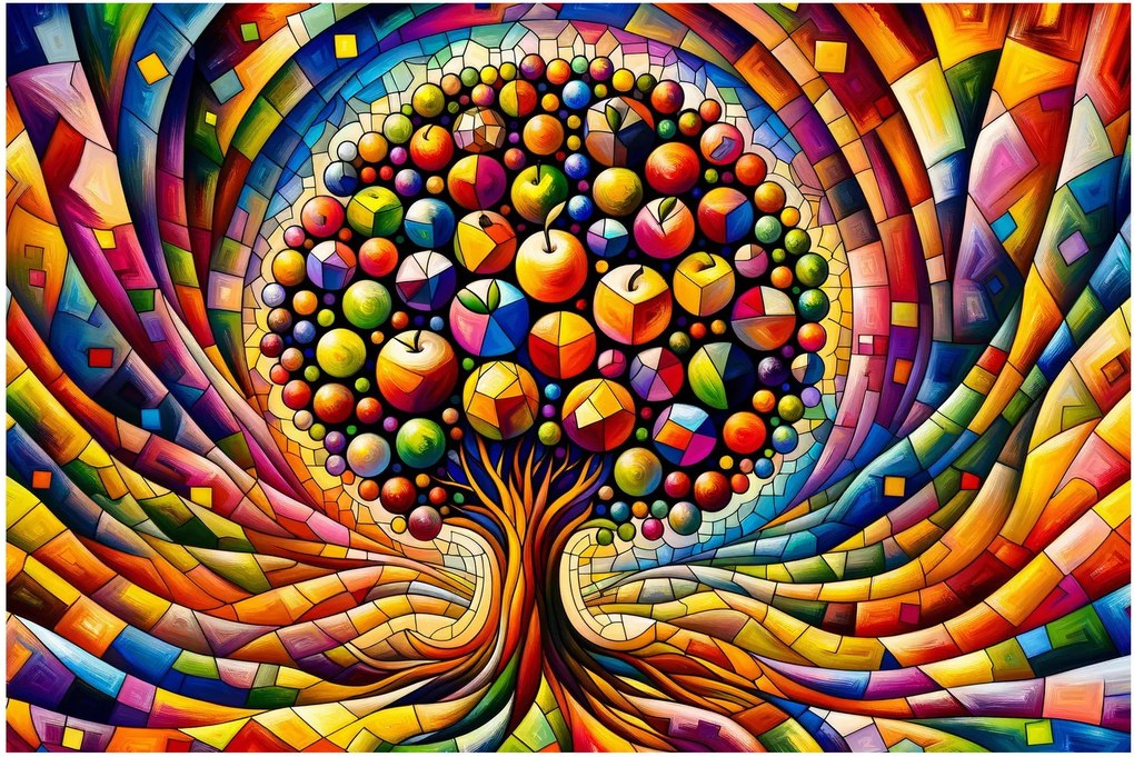 Obraz – Farebný strom s jablkami (90x60 cm)
