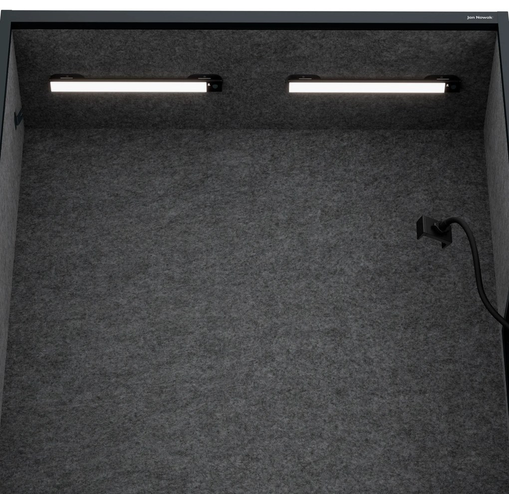 Kancelárska akustická kabína so sedadlom a portom USB-C, telo v antracitovej farbe / sedadlo v tmavosivá farbe, 1150 mm: SALLY MentalBox