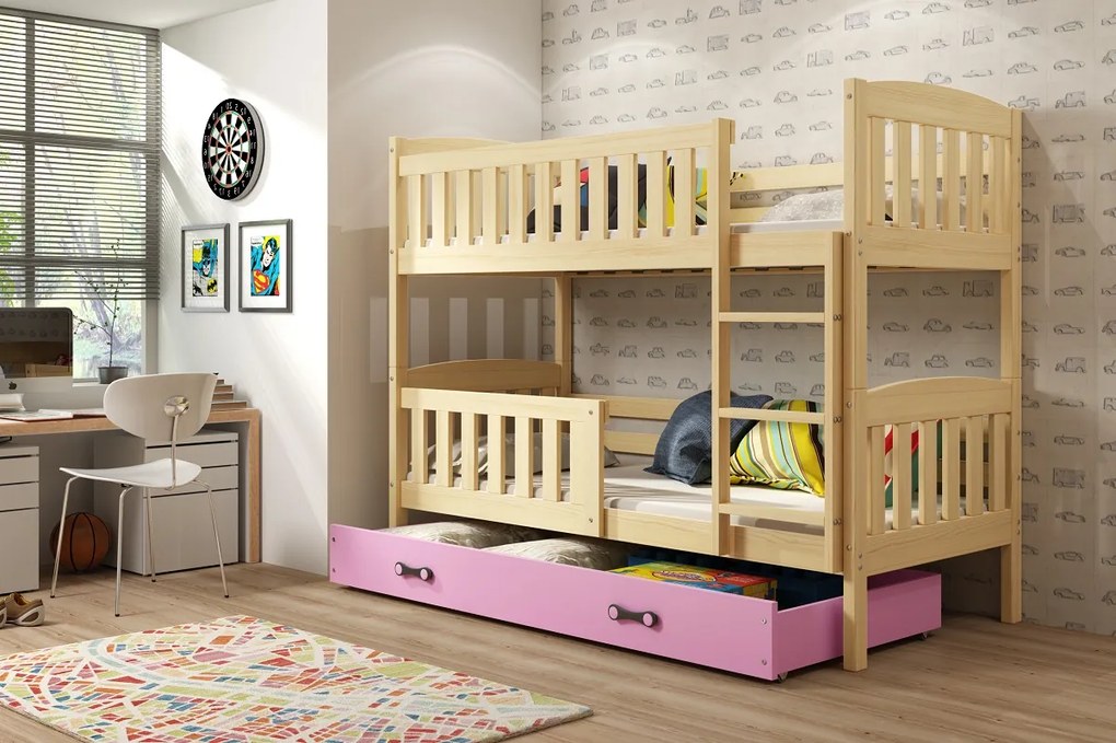 Poschodová posteľ KUBO 200x90 | borovica - ružová