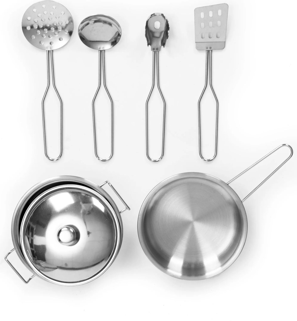 Detská drevená kuchynka ECOTOYS s LED a zvukmi, otvárateľné skrinky, 7 kovových doplnkov