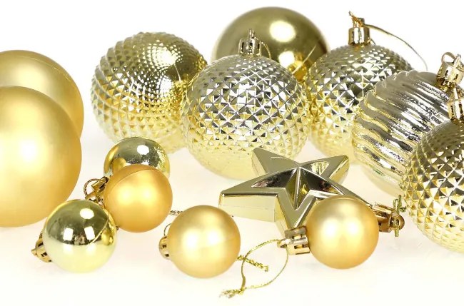Sada vianočných závesných dekorácií ESTRELLA zlatá (66 ks)