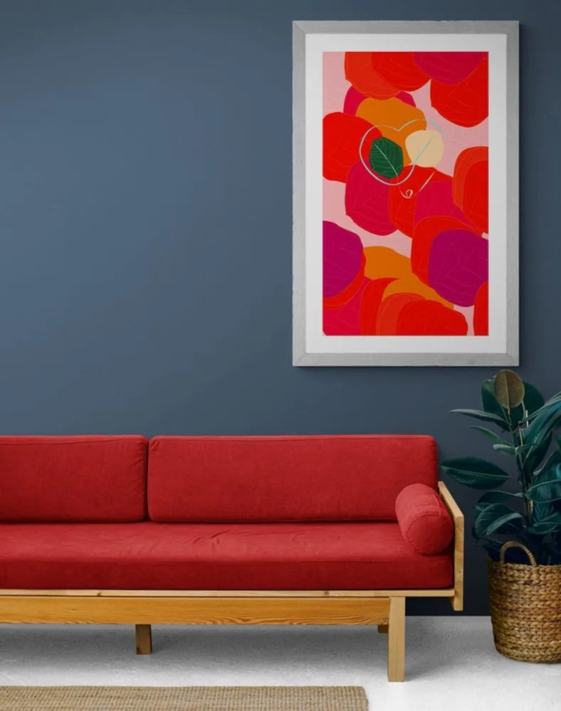 Plagát s paspartou pestrofarebné línie listov - 60x90 silver